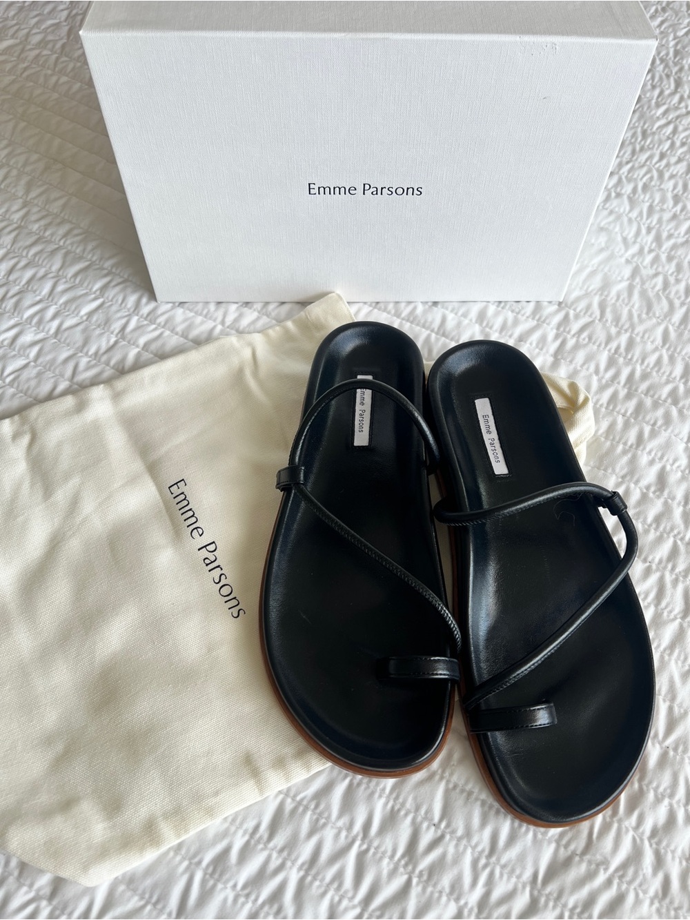 Emme Parsons Bari Black Leather Asymmetrical Strap Sandals size 41, NWT